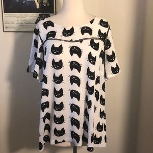 Black and cream cat blouse